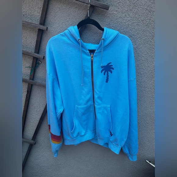 Aviator Palm Tree Festival Zip Up Hoodie In Blue - Picture 2 of 11